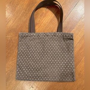 Brown canvas tote by Joia/USA, perfect white interior with no stains 15” x 13”